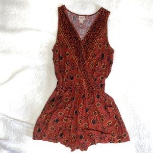 Floral Deep Red Romper